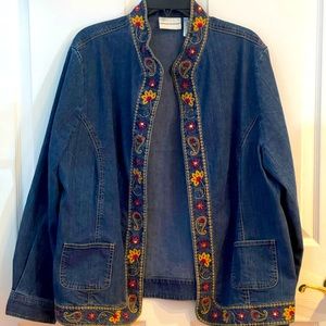 Alfred Dunner jean blazer with embroidered detail.
